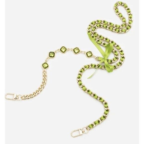 Cross Body Replacement Chain with Green Rhinestone's and Ribbon 47 in long - Picture 1 of 3